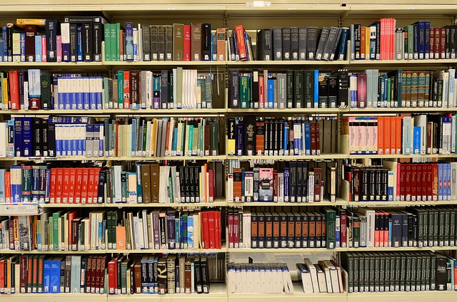 library, books, bookshelves