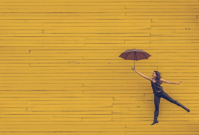 woman, umbrella, floating