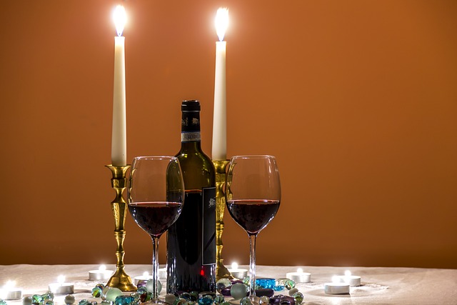 beauty, bottle of wine, candlelight