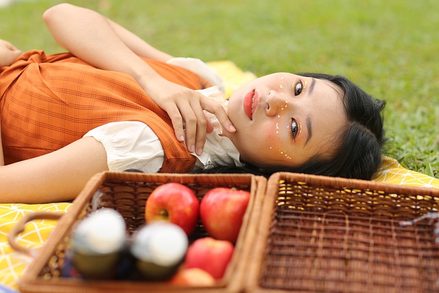 woman, picnic, grass