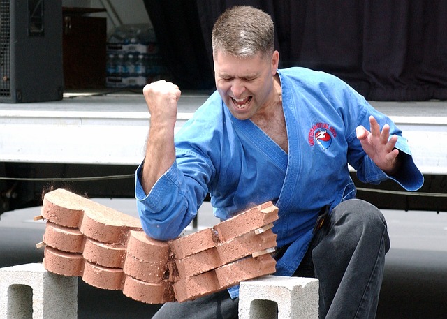 man, breaking technique, pavers