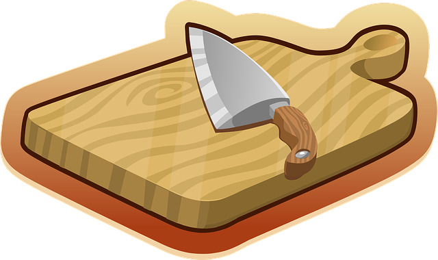 cutting board, knife, kitchen tools