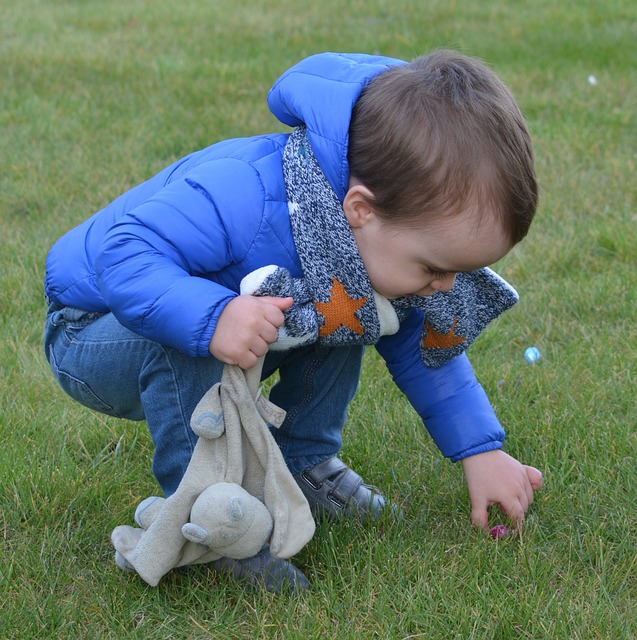 child, boy, easter eggs