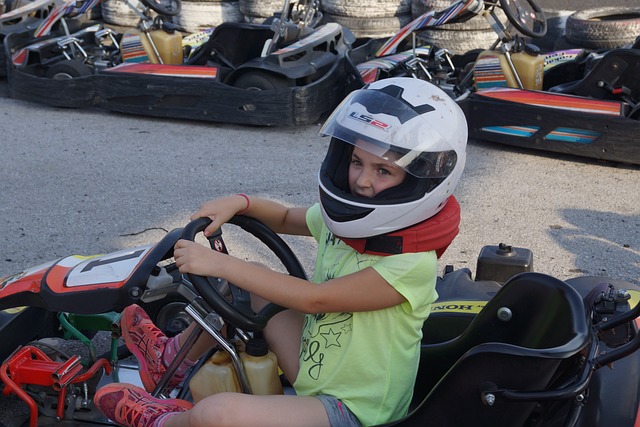 kid in cart car, cart, car