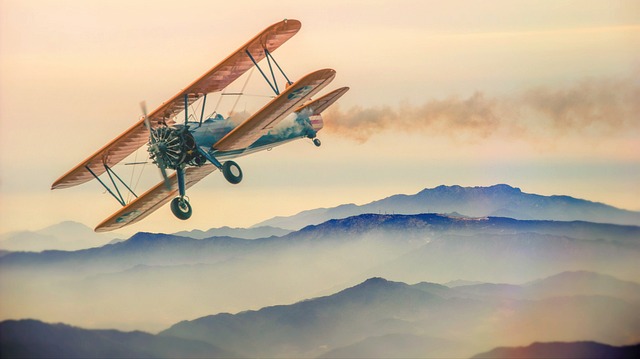 double decker, plane, mountains