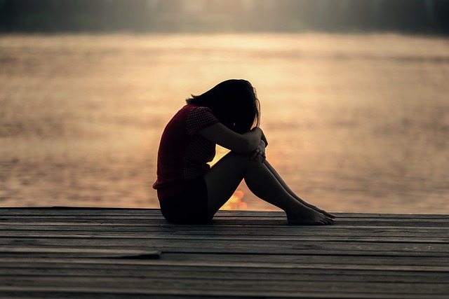 girl, sitting, jetty