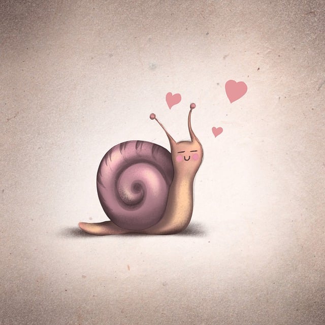 snail, love, hearts